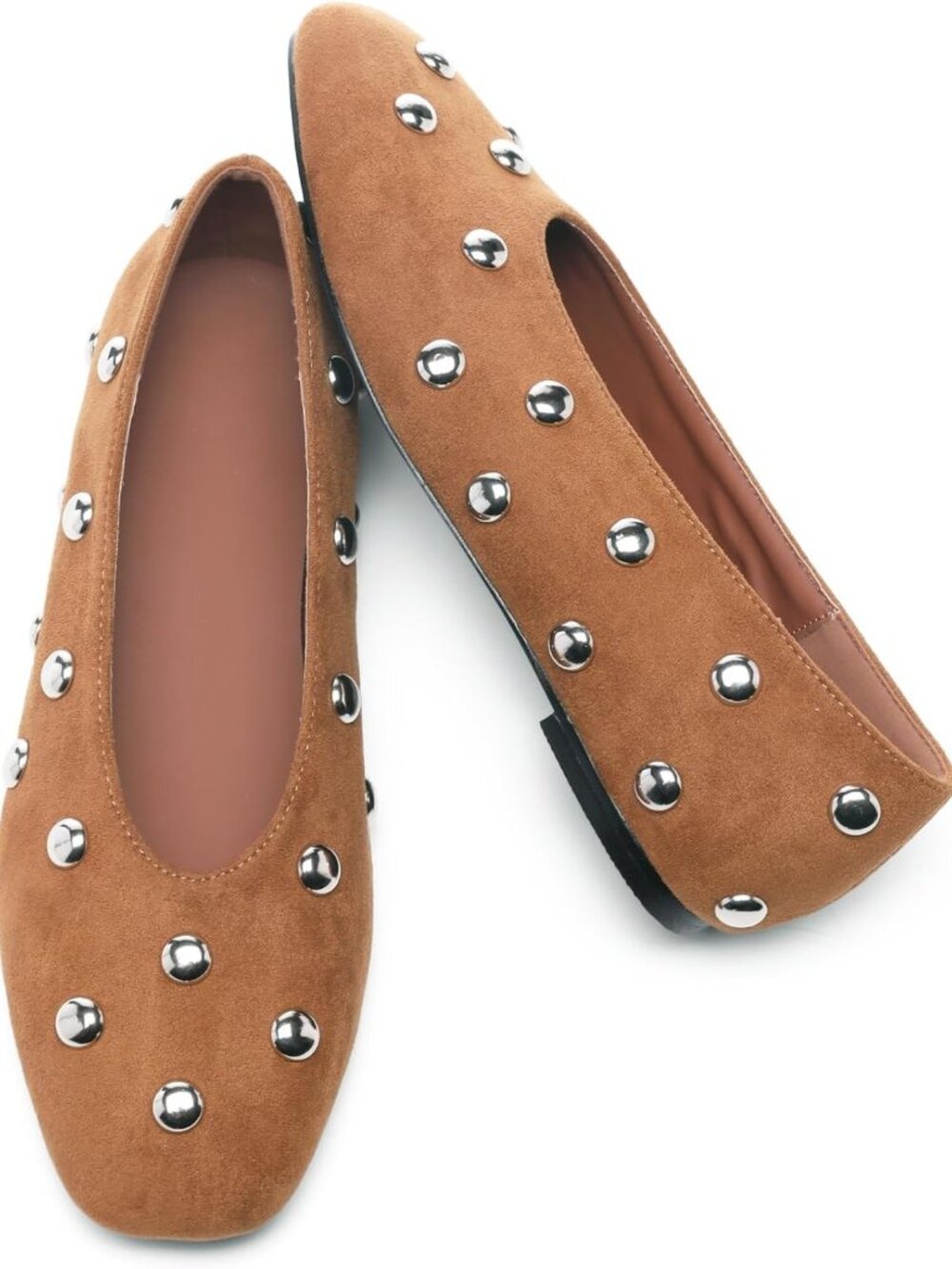 Chic Studded Suede Ballet Flats for Women - Square Toe Slip-On Comfort Shoes